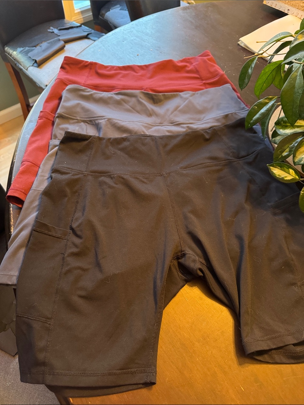 2XL Set of (3) Women’s High-Waist Performance Shorts - Black, Gray, Red